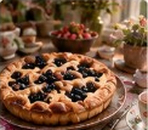 Пирог с черникой на столе